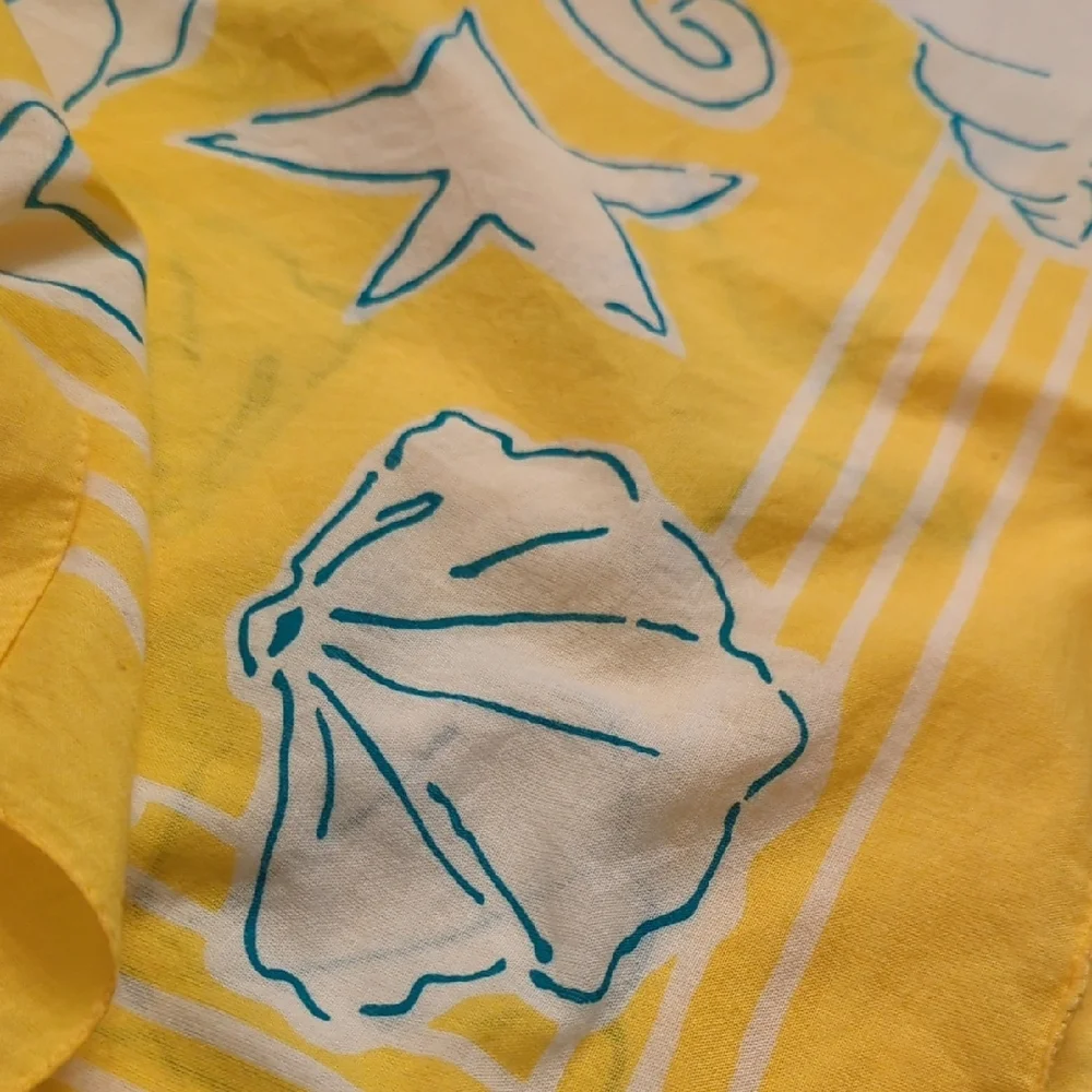 Vintage Christian Dior Marine Yellow, White And Aqua Blue Cotton Scarf 30